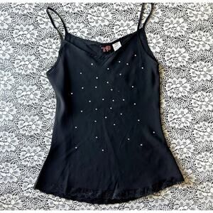 Vintage 90s-Y2K Black Cami Top with Rhinestones